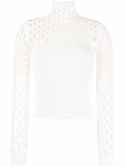 Open-Knit Roll-Neck Top