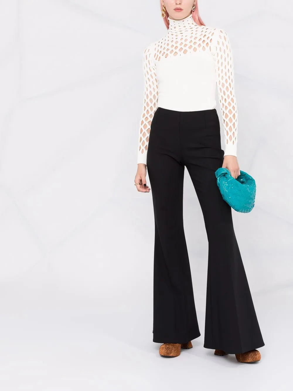 Open-Knit Roll-Neck Top