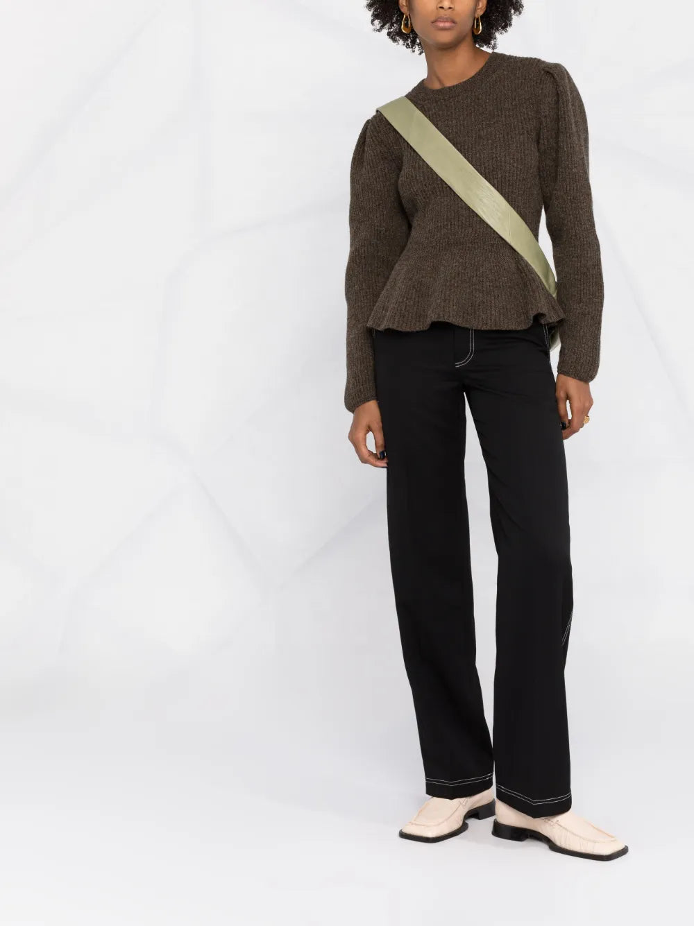 Ribbed-Knit Peplum-Hem Jumper