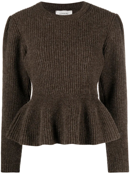 Ribbed-Knit Peplum-Hem Jumper