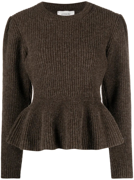 Ribbed-Knit Peplum-Hem Jumper