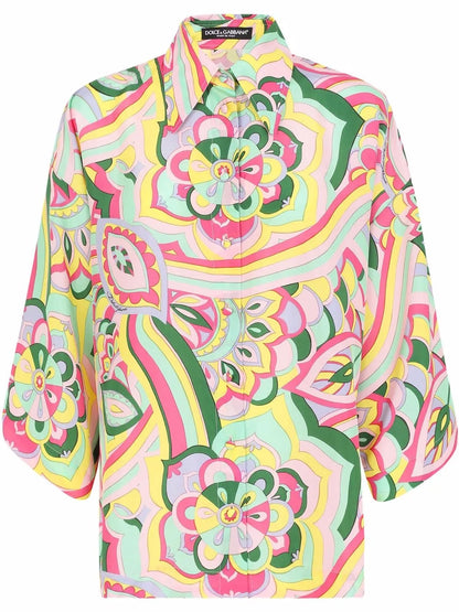 Abstract-Print Silk Shirt