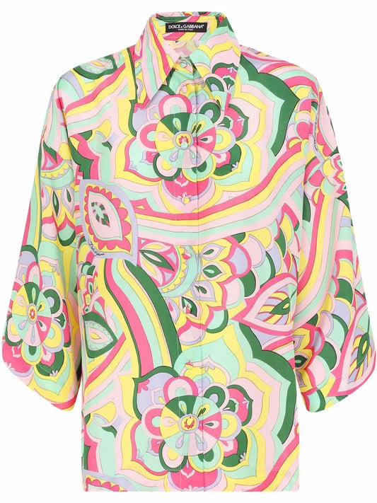 Abstract-Print Silk Shirt