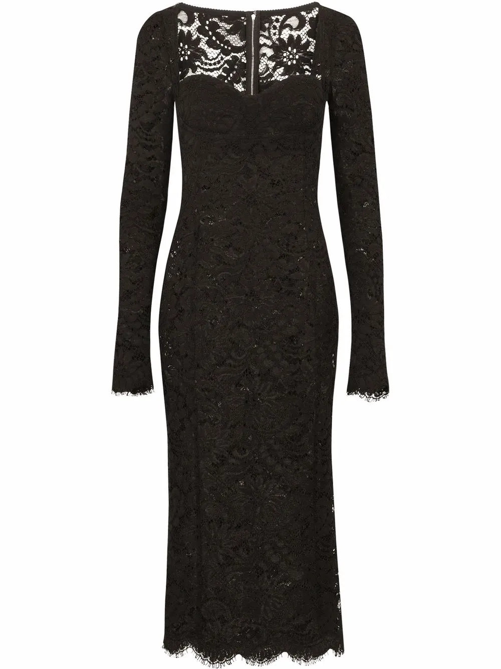 Scallop-Hem Lace Midi Dress