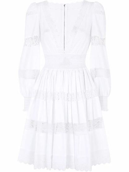 Lace-Panel Long-Sleeve Dress