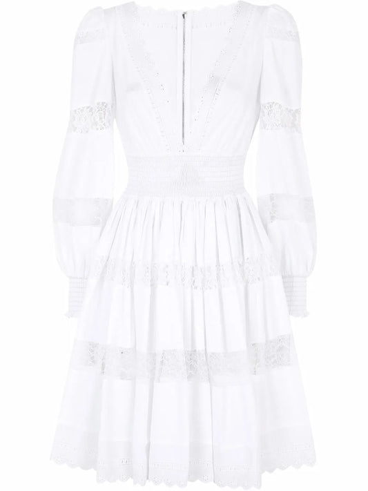 Lace-Panel Long-Sleeve Dress