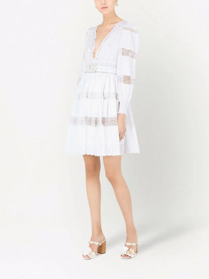 Lace-Panel Long-Sleeve Dress
