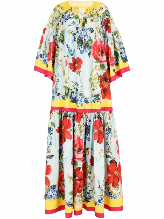 Garden-Print Poplin Kaftan
