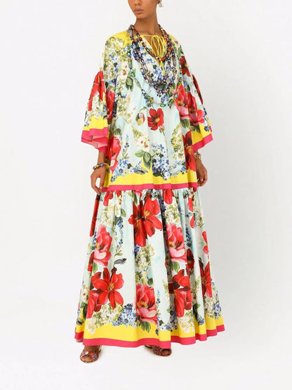 Garden-Print Poplin Kaftan