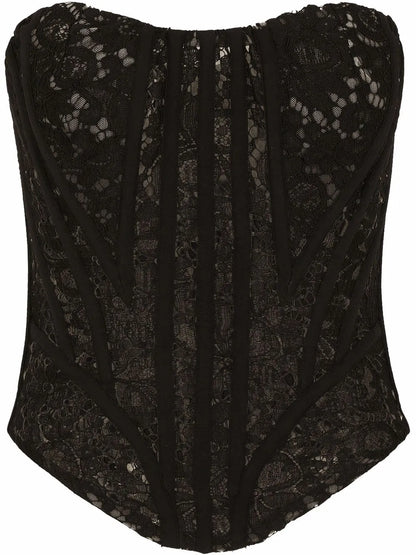 Eyelet-Detail Lace Bustier Top