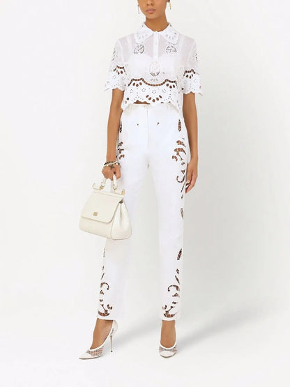 Embroidered Gauze Polo Shirt