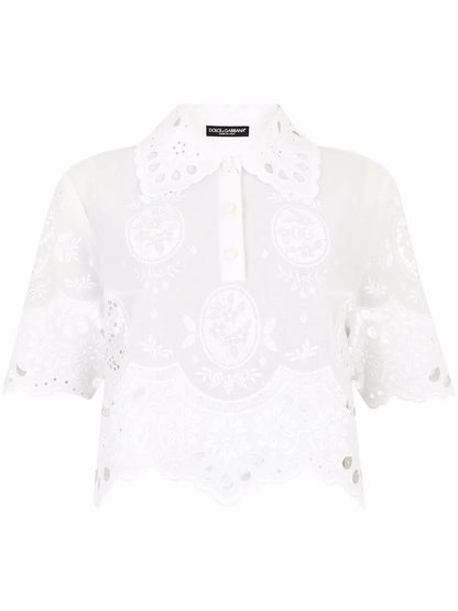 Embroidered Gauze Polo Shirt