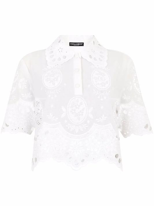 Embroidered Gauze Polo Shirt