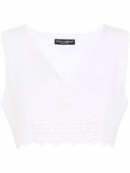 Embroidered Linen Crop Top