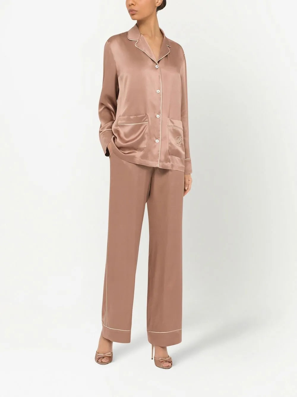 Contrast-Trim Satin Pajama Bottoms