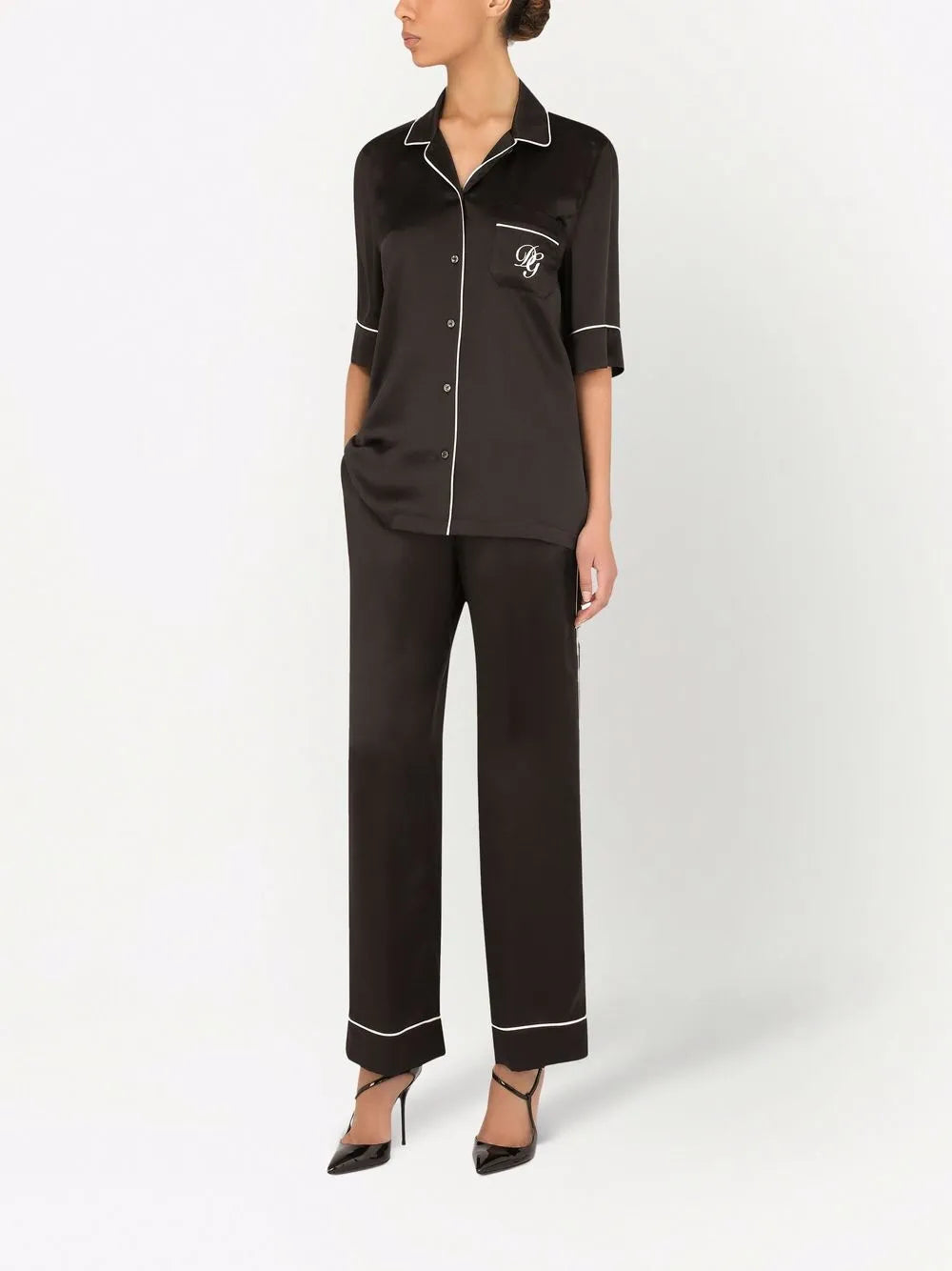 Contrast-Trim Satin Pajama Bottoms