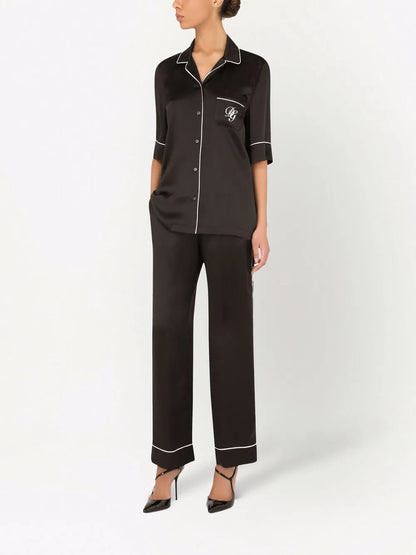 Contrast-Trim Satin Pajama Bottoms
