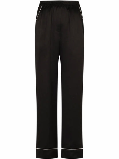 Contrast-Trim Satin Pajama Bottoms