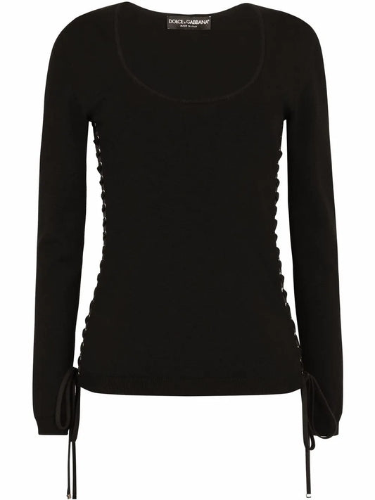 Scoop-Neck Lace-Up Jumper