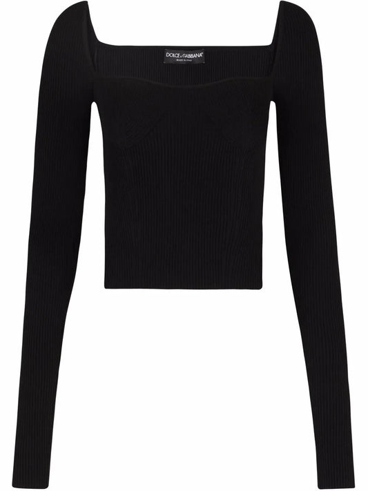 Ribbed-Knit Square-Neck Jumper