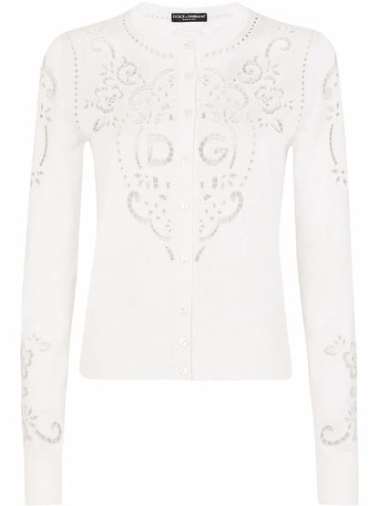 Openwork-Embroidery Silk Cardigan