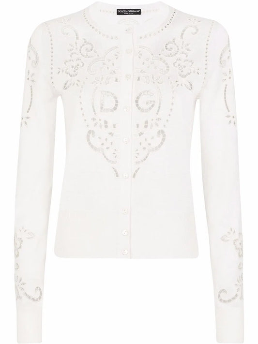 Openwork-Embroidery Silk Cardigan