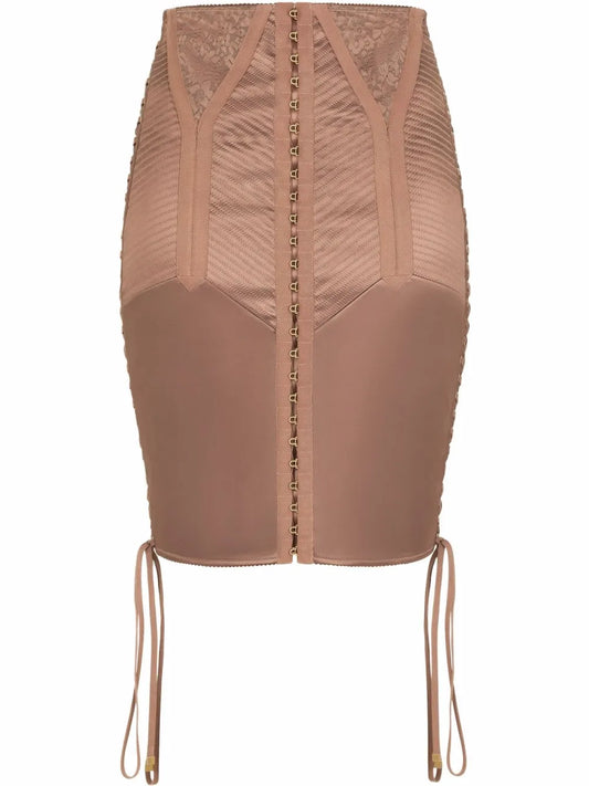 Lace-Up Satin Miniskirt