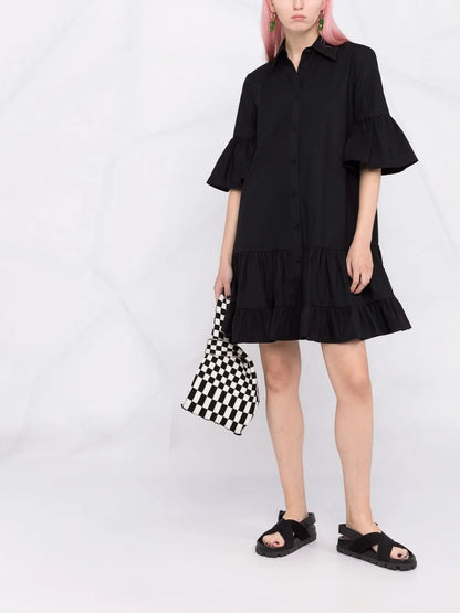Short-Sleeve Ruffle-Hem Dress
