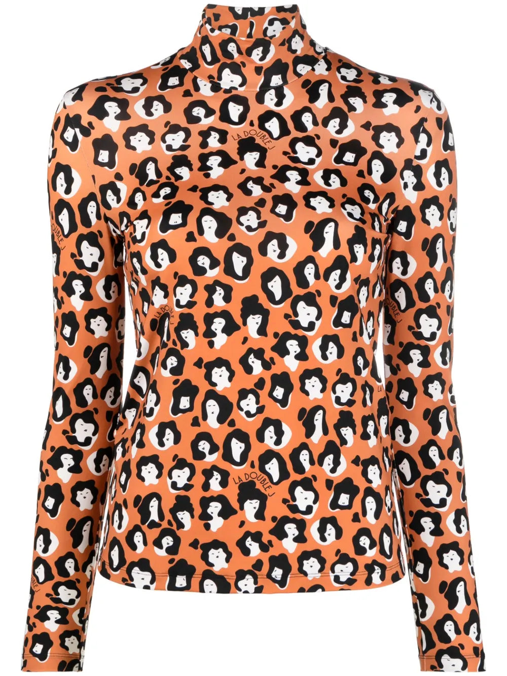 Face-Animal Print Turtleneck Top