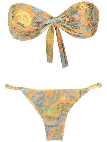 Palm Leaf Print Bandeau Bikini