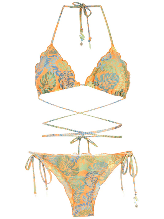 Palm Leaf Print Triangle Bikini