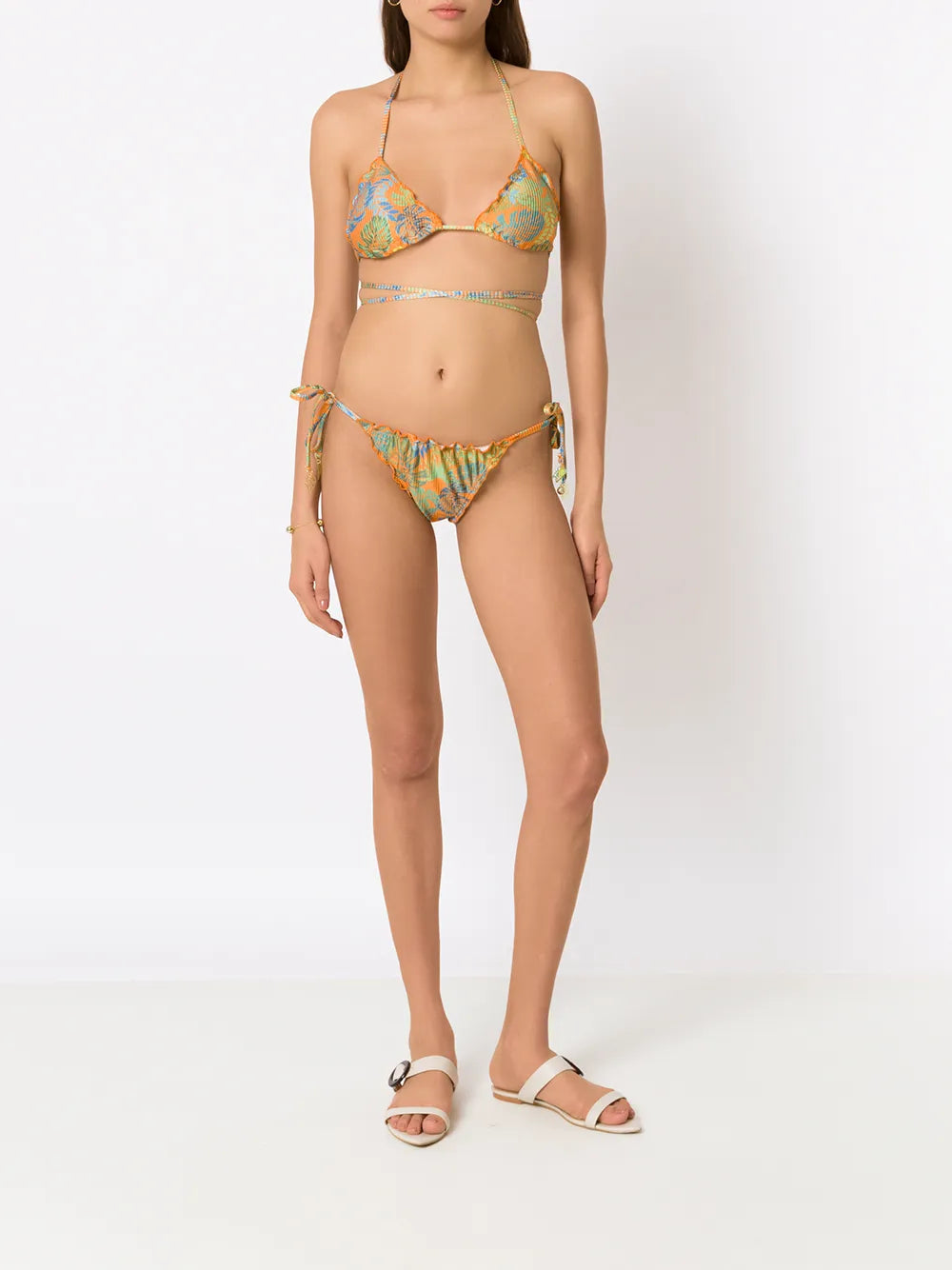 Palm Leaf Print Triangle Bikini