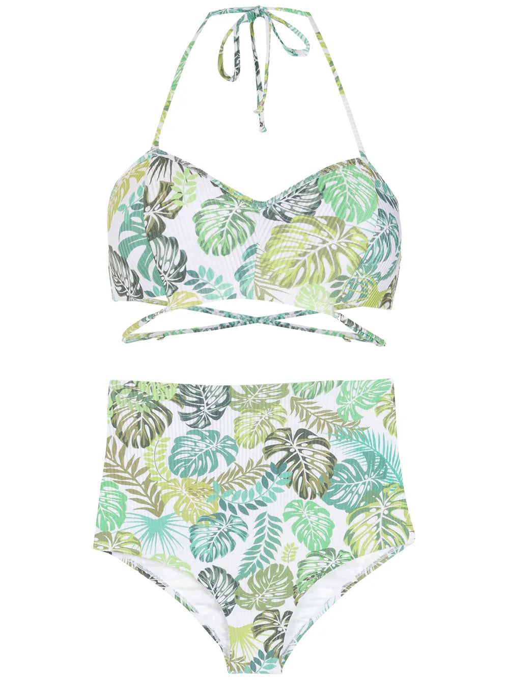 Palm Leaf Print High-Rise Bikini