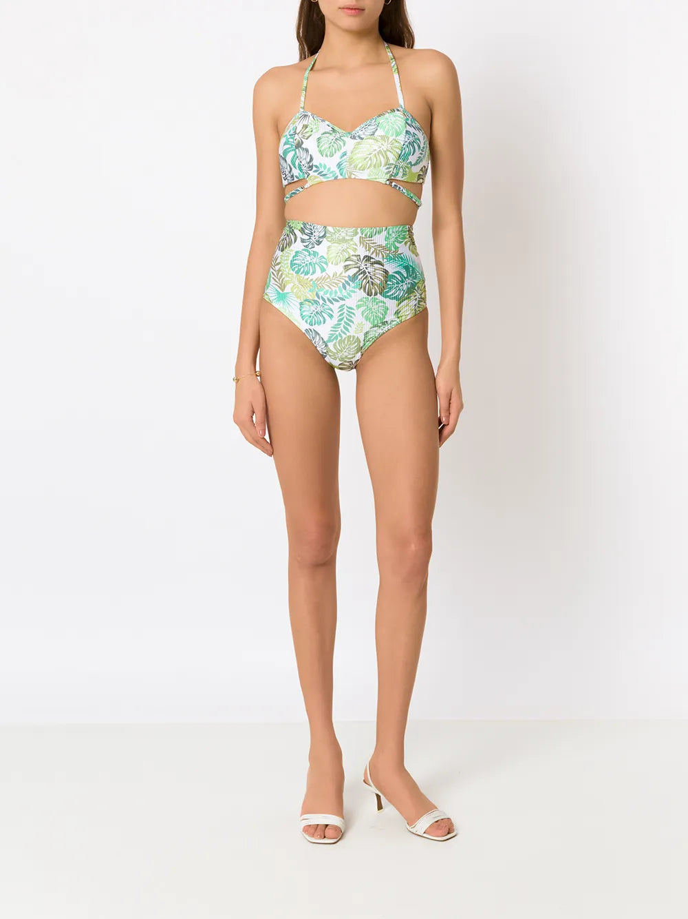 Palm Leaf Print High-Rise Bikini