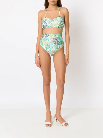 Palm Leaf Print High-Rise Bikini