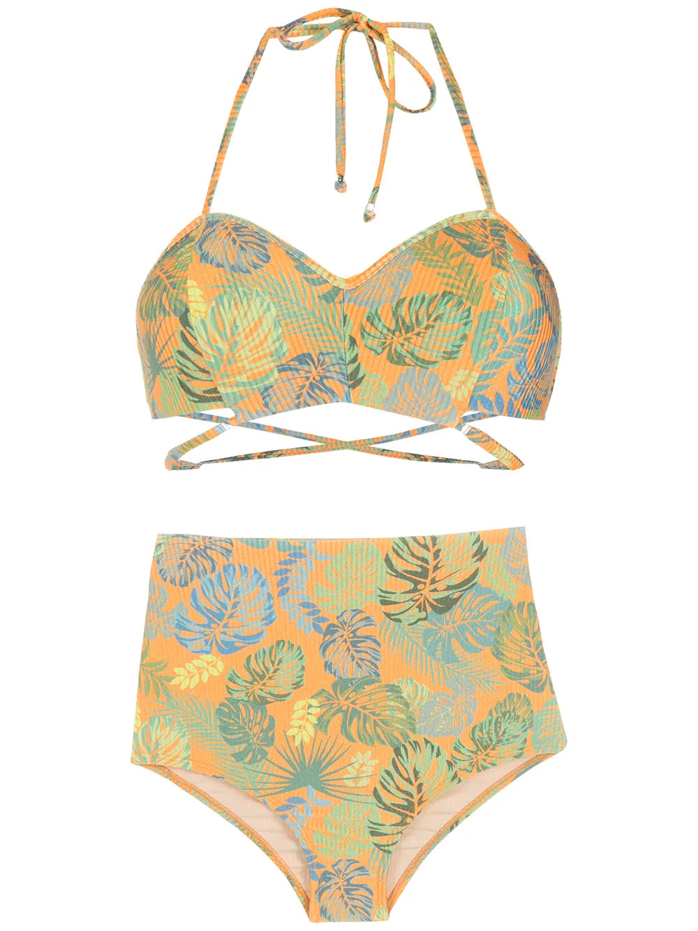 Palm Leaf Print High-Rise Bikini