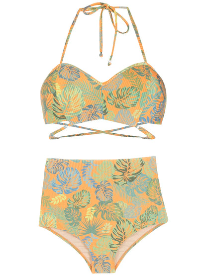 Palm Leaf Print High-Rise Bikini