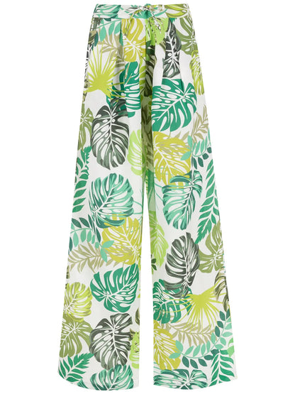 Palm Leaf Print Straight Trousers