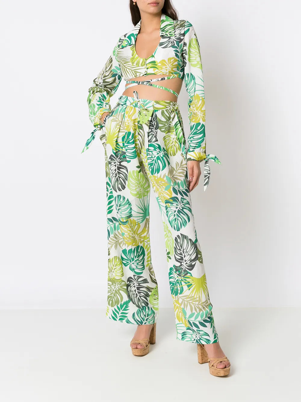 Palm Leaf Print Straight Trousers