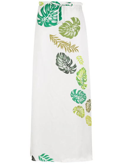 Palm Leaf Print Midi Skirt