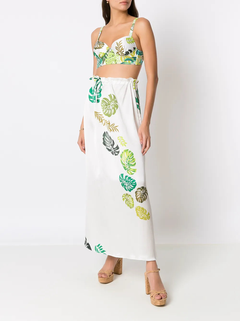 Palm Leaf Print Midi Skirt