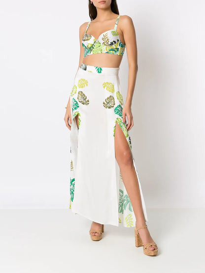 Palm Leaf Print Maxi Skirt