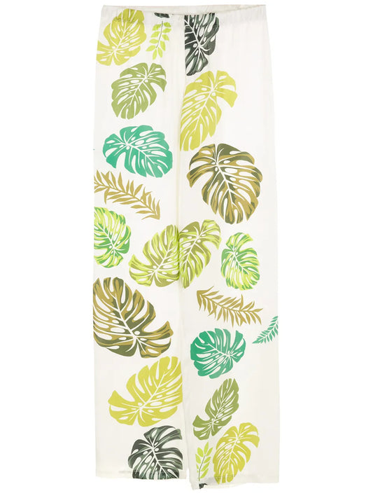 Palm Leaf Print Drawstring Trousers