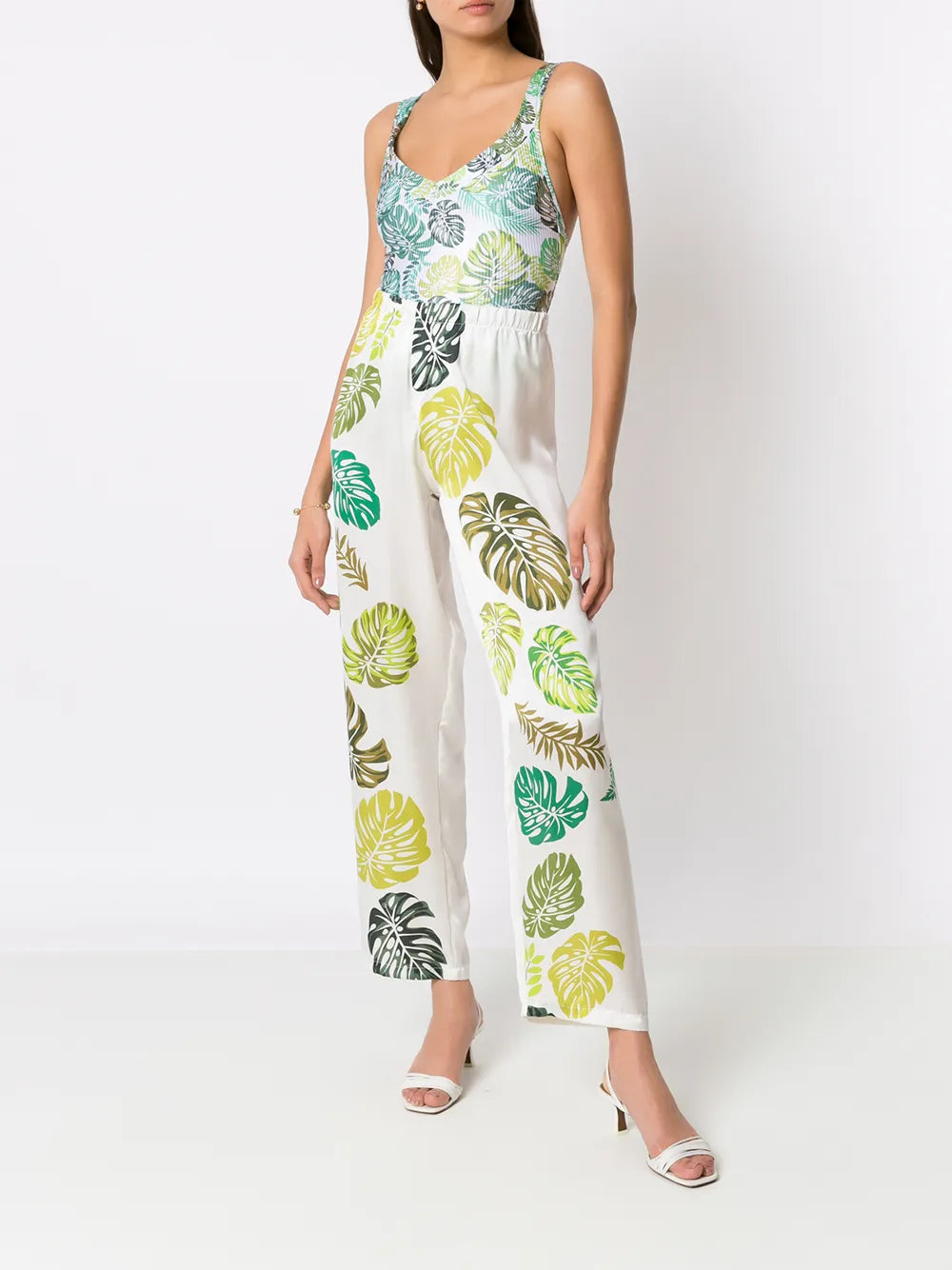 Palm Leaf Print Drawstring Trousers