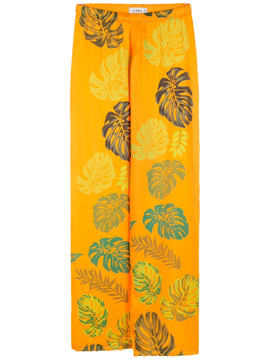 Palm Leaf Print Straight Trousers