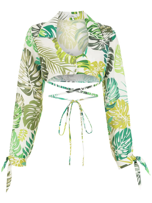 Palm Leaf Print Cropped Shirt