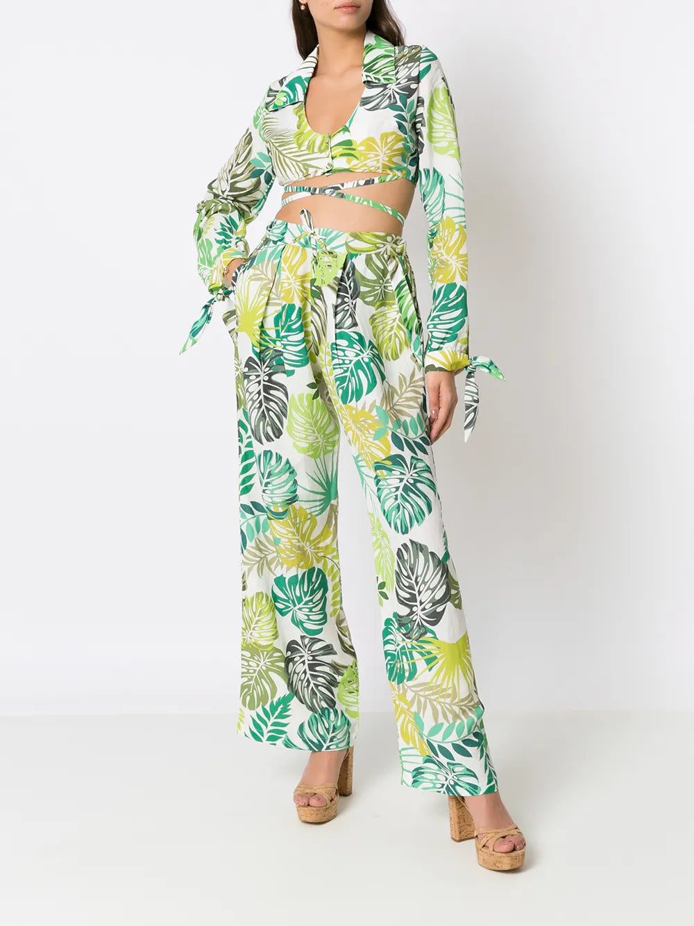 Palm Leaf Print Cropped Shirt