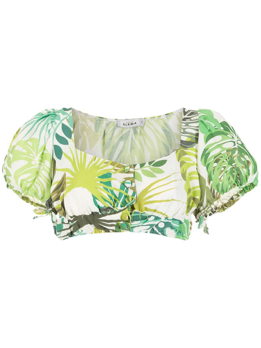 Palm Leaf Print Cropped Top