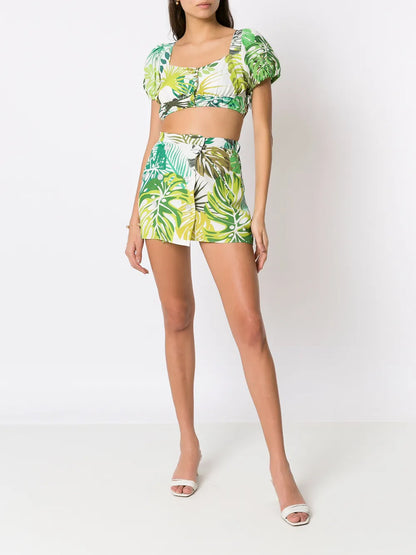 Palm Leaf Print Cropped Top