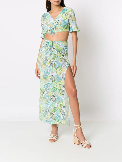 Palm Leaf Print Cropped Top